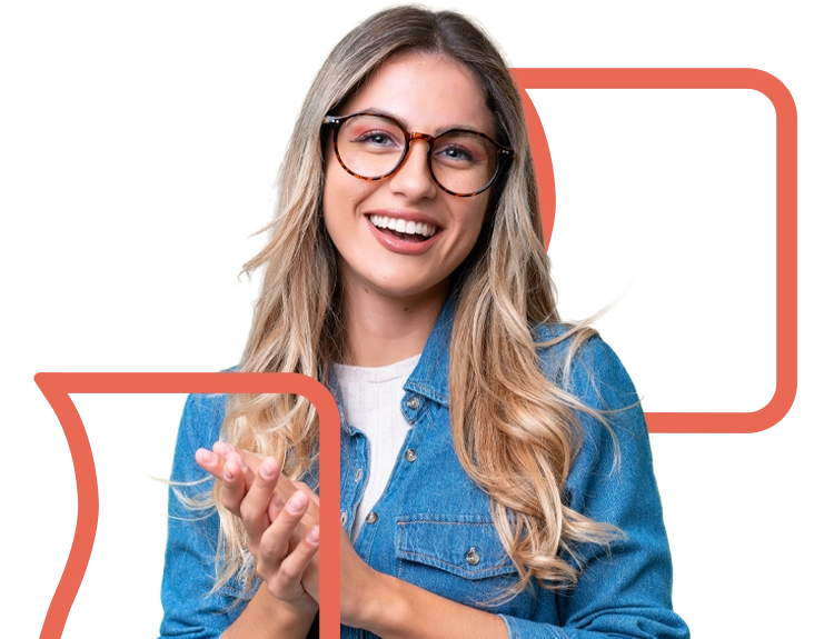 Young female adult smiling and putting hands together as if clapping